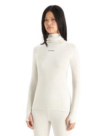 Ecru Heather Women's Icebreaker MerinoFine™ Long Sleeve Roll Neck Base Layers | USA 1895ZUTG